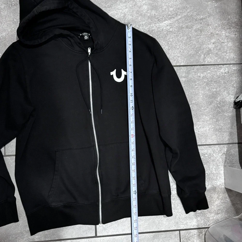 True Religion Zip Hoodie Mens XXXL Black Buddha Graphic Horseshoe Logo $129